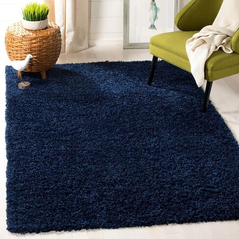 SAFAVIEH Athens Shag Collection Area Rug - 8' x 10', Navy, Non-Shedding & Easy Care, 1.5-inch Thick Ideal for High Traffic Areas in Living Room, Bedroom (SGA119N) in Saudi Arabia