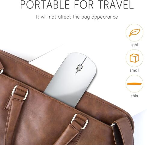 ماوس بلوتوث KANG RUI، ماوس لاسلكي صغير الحجم ومحمول للسفر قابل لإعادة الشحن، ماوس رفيع للغاية متوافق مع أجهزة الكمبيوتر المحمول والكمبيوتر الشخصي والكمبيوتر المحمول والكمبيوتر اللوحي (أبيض فضي) in Kuwait