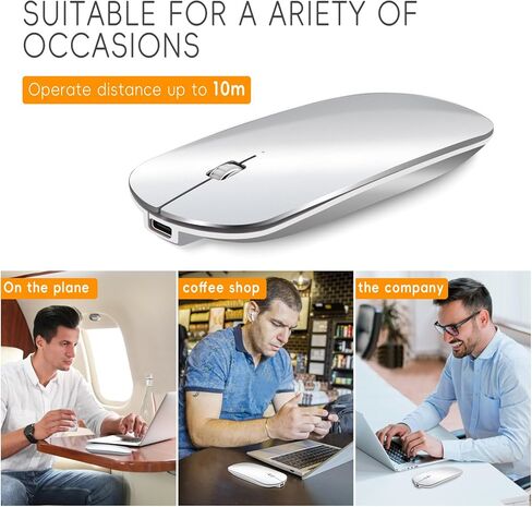 ماوس بلوتوث KANG RUI، ماوس لاسلكي صغير الحجم ومحمول للسفر قابل لإعادة الشحن، ماوس رفيع للغاية متوافق مع أجهزة الكمبيوتر المحمول والكمبيوتر الشخصي والكمبيوتر المحمول والكمبيوتر اللوحي (أبيض فضي) in Kuwait