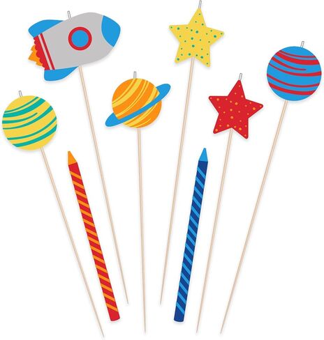 Blast Off Outer Space Birthday Party Candle Mix Cake Decorations, 8 Piece Set in Saudi Arabia