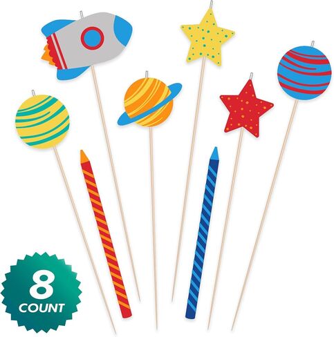 Blast Off Outer Space Birthday Party Candle Mix Cake Decorations, 8 Piece Set in Saudi Arabia