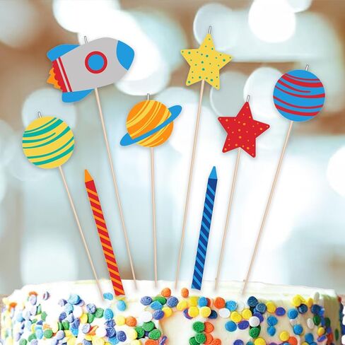 Blast Off Outer Space Birthday Party Candle Mix Cake Decorations, 8 Piece Set in Saudi Arabia