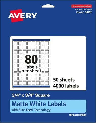 Avery Matte White Square Labels with Sure Feed, 3/4" x 3/4", 2,000 Matte White Printable Labels in Saudi Arabia