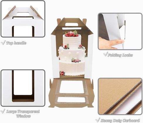 Cake Boxes 2 Pack 12x12x14 Inch with Window&Handle,12 Inch White Tall Cake Boxes for Tier Cakes,Large Tiered with 2 Cake Boards,Disposable Cake Containers/Carrier for Wedding Birthday in Saudi Arabia
