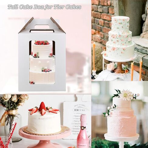 Cake Boxes 2 Pack 12x12x14 Inch with Window&Handle,12 Inch White Tall Cake Boxes for Tier Cakes,Large Tiered with 2 Cake Boards,Disposable Cake Containers/Carrier for Wedding Birthday in Saudi Arabia