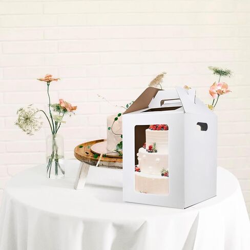 Cake Boxes 2 Pack 12x12x14 Inch with Window&Handle,12 Inch White Tall Cake Boxes for Tier Cakes,Large Tiered with 2 Cake Boards,Disposable Cake Containers/Carrier for Wedding Birthday in Saudi Arabia