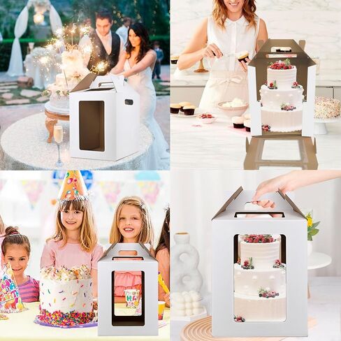 Cake Boxes 2 Pack 12x12x14 Inch with Window&Handle,12 Inch White Tall Cake Boxes for Tier Cakes,Large Tiered with 2 Cake Boards,Disposable Cake Containers/Carrier for Wedding Birthday in Saudi Arabia