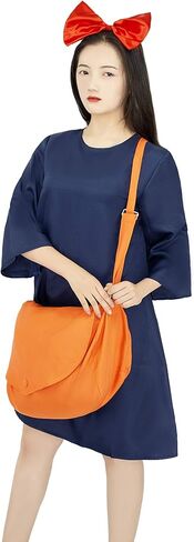 أزياء أنيمي التأثيرية لفستان الساحرة كيكيس مع حقيبة متوسطة الأكمام ملابس حريمي أزرق داكن S-L in Kuwait