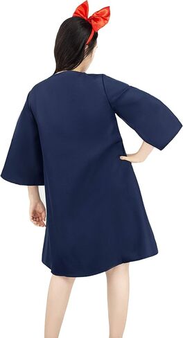 أزياء أنيمي التأثيرية لفستان الساحرة كيكيس مع حقيبة متوسطة الأكمام ملابس حريمي أزرق داكن S-L in Kuwait