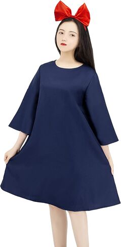 أزياء أنيمي التأثيرية لفستان الساحرة كيكيس مع حقيبة متوسطة الأكمام ملابس حريمي أزرق داكن S-L in Kuwait