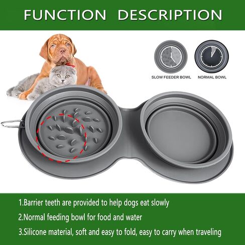 Portable Dog Bowl Collapsible Travel Dog Bowls, Pet Slow Feeder Bowl Dog Cat Feeding Water Bowl, Foldable Expandable Cup Dish with No Spill Silicone Mat, for Pet Traveling Hiking Camping in Saudi Arabia
