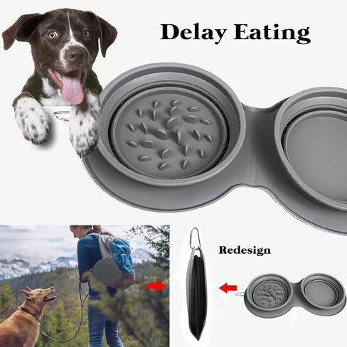 Portable Dog Bowl Collapsible Travel Dog Bowls, Pet Slow Feeder Bowl Dog Cat Feeding Water Bowl, Foldable Expandable Cup Dish with No Spill Silicone Mat, for Pet Traveling Hiking Camping in Saudi Arabia