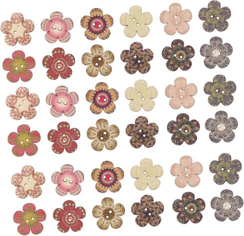 أزرار خشبية مزهرة - عتيقة - زر زهرة قديم الطراز مطلي يدويًا لإكسسوارات الملابس التي يمكنك صنعها بنفسك - الخياطة - الصناعة اليدوية - زر ملابس خشبي بفتحتين للحقائب - السراويل - الأحذية - in Kuwait