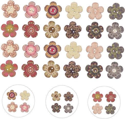 أزرار خشبية مزهرة - عتيقة - زر زهرة قديم الطراز مطلي يدويًا لإكسسوارات الملابس التي يمكنك صنعها بنفسك - الخياطة - الصناعة اليدوية - زر ملابس خشبي بفتحتين للحقائب - السراويل - الأحذية - in Kuwait