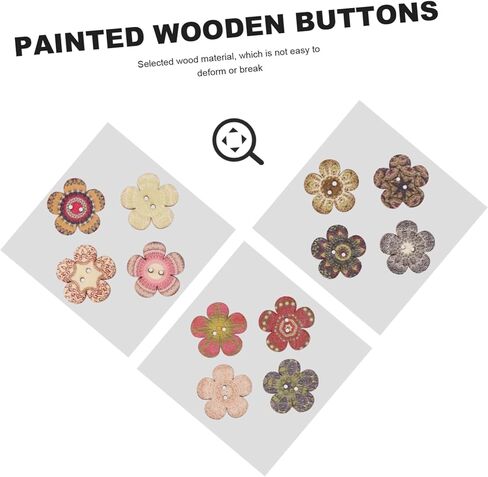 أزرار خشبية مزهرة - عتيقة - زر زهرة قديم الطراز مطلي يدويًا لإكسسوارات الملابس التي يمكنك صنعها بنفسك - الخياطة - الصناعة اليدوية - زر ملابس خشبي بفتحتين للحقائب - السراويل - الأحذية - in Kuwait