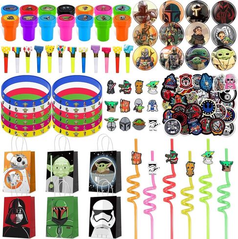 لوازم حفلات أعياد ميلاد الأطفال تتضمن هدايا الحفلات الكرتونية 12 قطعة من الطوابع، 12 قطعة من المصاصات، 12 قطعة من إكسسوارات الأحذية، 12 قطعة من دبابيس الأزرار، 12 قطعة من أساور السيليكون، 12 قطعة منفوخة، 12 قطعة من أكياس الهدايا، 50 قطعة من الملصقات in Kuwait