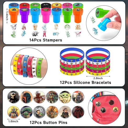 لوازم حفلات أعياد ميلاد الأطفال تتضمن هدايا الحفلات الكرتونية 12 قطعة من الطوابع، 12 قطعة من المصاصات، 12 قطعة من إكسسوارات الأحذية، 12 قطعة من دبابيس الأزرار، 12 قطعة من أساور السيليكون، 12 قطعة منفوخة، 12 قطعة من أكياس الهدايا، 50 قطعة من الملصقات in Kuwait