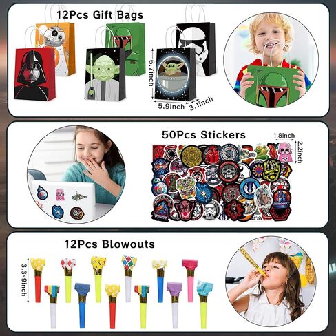 لوازم حفلات أعياد ميلاد الأطفال تتضمن هدايا الحفلات الكرتونية 12 قطعة من الطوابع، 12 قطعة من المصاصات، 12 قطعة من إكسسوارات الأحذية، 12 قطعة من دبابيس الأزرار، 12 قطعة من أساور السيليكون، 12 قطعة منفوخة، 12 قطعة من أكياس الهدايا، 50 قطعة من الملصقات in Kuwait