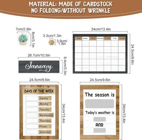 87 Pieces Rustic Calendar Bulletin Board Set Classic Classroom Bulletin Board Decoration with Calendar, Monthly Headers, Days of The Week Seasons Weather Charts for Classroom Decor 13.4 x 9.7 inch in Saudi Arabia