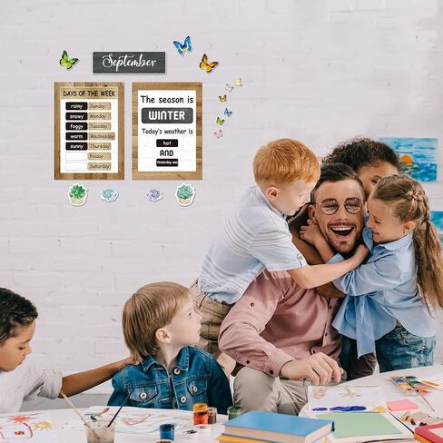 87 Pieces Rustic Calendar Bulletin Board Set Classic Classroom Bulletin Board Decoration with Calendar, Monthly Headers, Days of The Week Seasons Weather Charts for Classroom Decor 13.4 x 9.7 inch in Saudi Arabia