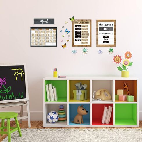 87 Pieces Rustic Calendar Bulletin Board Set Classic Classroom Bulletin Board Decoration with Calendar, Monthly Headers, Days of The Week Seasons Weather Charts for Classroom Decor 13.4 x 9.7 inch in Saudi Arabia