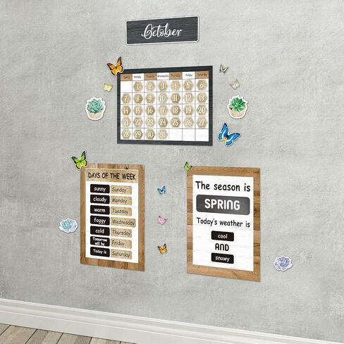 87 Pieces Rustic Calendar Bulletin Board Set Classic Classroom Bulletin Board Decoration with Calendar, Monthly Headers, Days of The Week Seasons Weather Charts for Classroom Decor 13.4 x 9.7 inch in Saudi Arabia