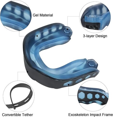 2Pack Football Mouth Guard with Strap, Soft Mouth Guard Football for Youth & Adult, Sports Mouthguard for Rugby, Hockey, Basketball, Boxing, MMA, Lacrosse in Kuwait