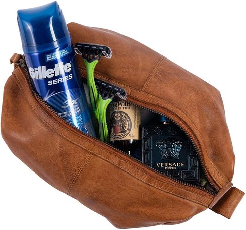 KomalC Premium Unisex Vintage Vanity Dopp Kit - Travel Toiletry Bag Shaving for Men and Women (Light Tan) in Saudi Arabia