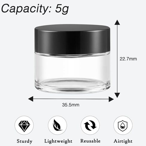 9 Pcs 5 Grams Small Travel Size Toiletry Containers, Tiiny Cosmetic Sample Glass Jars with Clear Lids for DIY Lip Balm,Lip Gloss, Glitter, Eye shadow, Creams, Body Scrub, Makeup, Rhinestone, Bead in Saudi Arabia