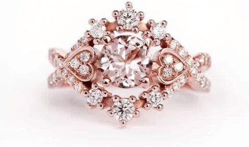 Mnyixsi 3Pcs Fashion Cubic Zirconia Rose Gold Rings Set for Women, CZ Diamond Flower Eternity Engagement Wedding Band Ring for Couple, Handmade Dainty Stackable Heart Charm Jewelry Set Size 6 in Saudi Arabia