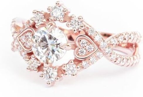 Mnyixsi 3Pcs Fashion Cubic Zirconia Rose Gold Rings Set for Women, CZ Diamond Flower Eternity Engagement Wedding Band Ring for Couple, Handmade Dainty Stackable Heart Charm Jewelry Set Size 6 in Saudi Arabia