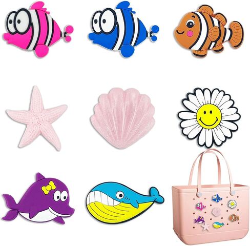 Ocean Beach Bag Charms for Bogg Bag，Sea Creatures Insert Charms for Simple Modern Beach Bag Rubber Tote,Bogg Bag Accessories Compatible with Simply Southern Beach Tote，Decorative for Seaside Play in Saudi Arabia