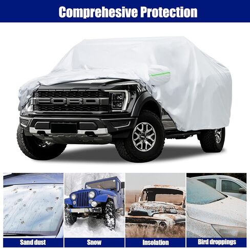 غطاء شاحنة Migaven مقاوم للماء مع سحاب للباب مناسب خصيصًا لسيارة Ford F150، Chevy Silverado، أغطية بيك اب مقاومة للماء في جميع الأحوال الجوية مع أشرطة إطارات وحقيبة مرآة in Kuwait