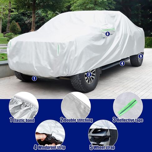 غطاء شاحنة Migaven مقاوم للماء مع سحاب للباب مناسب خصيصًا لسيارة Ford F150، Chevy Silverado، أغطية بيك اب مقاومة للماء في جميع الأحوال الجوية مع أشرطة إطارات وحقيبة مرآة in Kuwait