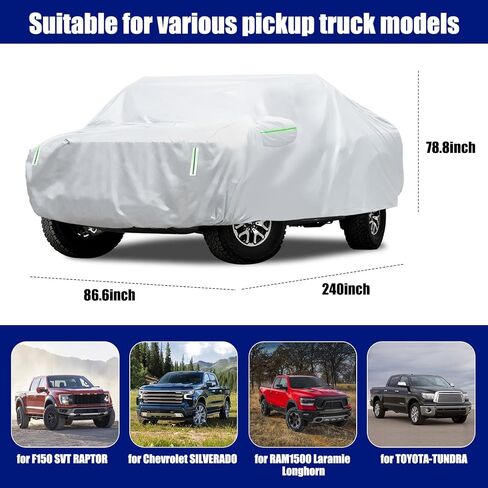 غطاء شاحنة Migaven مقاوم للماء مع سحاب للباب مناسب خصيصًا لسيارة Ford F150، Chevy Silverado، أغطية بيك اب مقاومة للماء في جميع الأحوال الجوية مع أشرطة إطارات وحقيبة مرآة in Kuwait