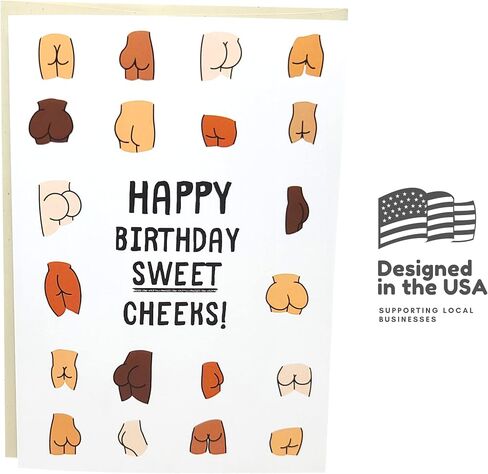 Sleazy Greetings Funny Birthday Card For Women or Men - 5 x 7 Inch Adult For Friend Bday Card with Matching Envelope - Happy Birthday Sweet Cheeks! in Kuwait