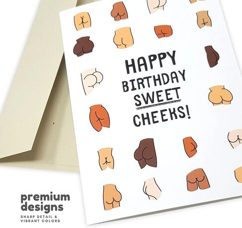 Sleazy Greetings Funny Birthday Card For Women or Men - 5 x 7 Inch Adult For Friend Bday Card with Matching Envelope - Happy Birthday Sweet Cheeks! in Kuwait