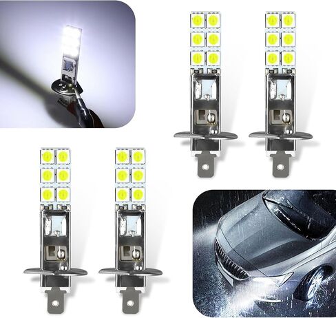 4 قطع مصابيح ضباب LED H3 للسيارة، رقاقة 12SMD-5050 عالية السطوع مضادة للضباب 360 درجة أثناء النهار، توصيل وتشغيل استبدال لمبة مقاومة للماء، عالمية للسيارات (أبيض) in Saudi Arabia