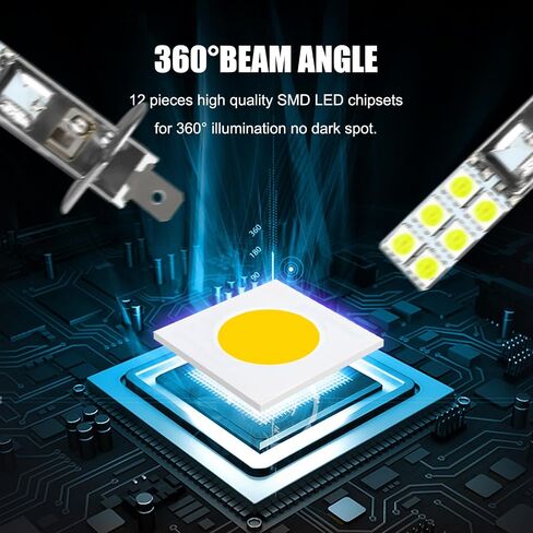 4 قطع مصابيح ضباب LED H3 للسيارة، رقاقة 12SMD-5050 عالية السطوع مضادة للضباب 360 درجة أثناء النهار، توصيل وتشغيل استبدال لمبة مقاومة للماء، عالمية للسيارات (أبيض) in Saudi Arabia