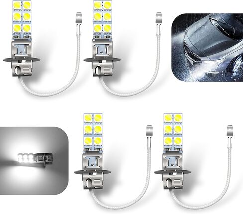 4 قطع مصابيح ضباب LED H3 للسيارة، رقاقة 12SMD-5050 عالية السطوع مضادة للضباب 360 درجة أثناء النهار، توصيل وتشغيل استبدال لمبة مقاومة للماء، عالمية للسيارات (أبيض) in Saudi Arabia