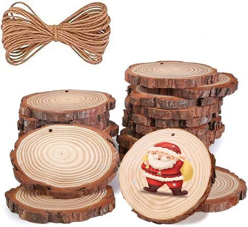 chfine Natural Wood Slices, 42Pcs 2.4-2.8 Inches Craft Unfinished Wood Kit with Predrilled Hole Wooden Circles Tree Slices and 33 Feet Twine String for Arts and Crafts Christmas DIY Crafts Ornaments in Saudi Arabia
