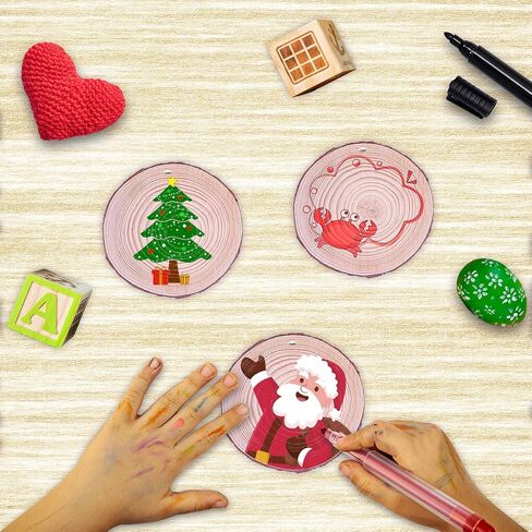 chfine Natural Wood Slices, 42Pcs 2.4-2.8 Inches Craft Unfinished Wood Kit with Predrilled Hole Wooden Circles Tree Slices and 33 Feet Twine String for Arts and Crafts Christmas DIY Crafts Ornaments in Saudi Arabia