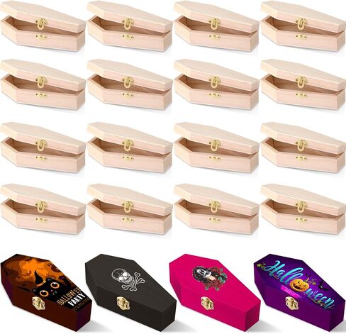 Kigley 20 Pack 6 x 3 x 1.57 Inch Halloween Coffin Box Coffin Ring Box Unfinished Wood Box Coffin Decor with Hinged Lids for Halloween Parties Goth Decoration Small Pet Burials DIY Crafts in Saudi Arabia
