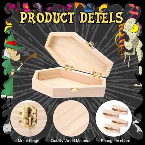 Kigley 20 Pack 6 x 3 x 1.57 Inch Halloween Coffin Box Coffin Ring Box Unfinished Wood Box Coffin Decor with Hinged Lids for Halloween Parties Goth Decoration Small Pet Burials DIY Crafts in Saudi Arabia