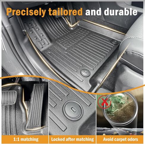 CARESA 2-in-1 Cargo Liner Backrest Mats and Floor Mats for 2024 Hyundai Santa Fe 6/7 مقاعد الملحقات (موديل الغاز فقط)، سجادة صندوق السيارة الداخلية TPE لجميع الأحوال الجوية وأغطية المقعد الخلفي خلف الصف الثالث in Kuwait