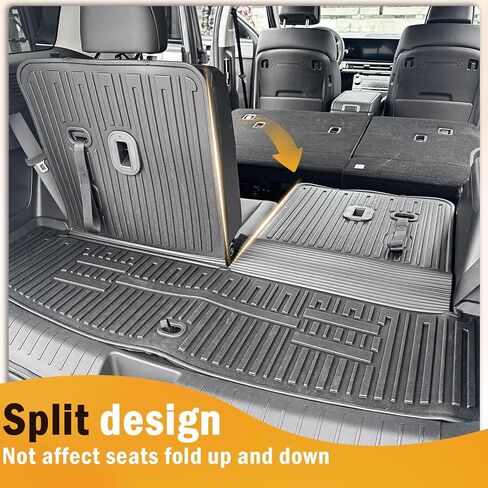 CARESA 2-in-1 Cargo Liner Backrest Mats and Floor Mats for 2024 Hyundai Santa Fe 6/7 مقاعد الملحقات (موديل الغاز فقط)، سجادة صندوق السيارة الداخلية TPE لجميع الأحوال الجوية وأغطية المقعد الخلفي خلف الصف الثالث in Kuwait