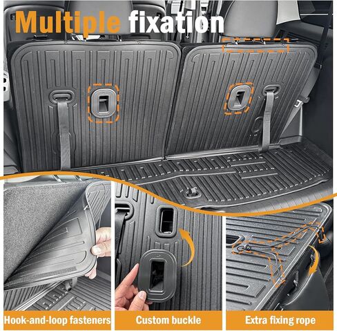 CARESA 2-in-1 Cargo Liner Backrest Mats and Floor Mats for 2024 Hyundai Santa Fe 6/7 مقاعد الملحقات (موديل الغاز فقط)، سجادة صندوق السيارة الداخلية TPE لجميع الأحوال الجوية وأغطية المقعد الخلفي خلف الصف الثالث in Kuwait