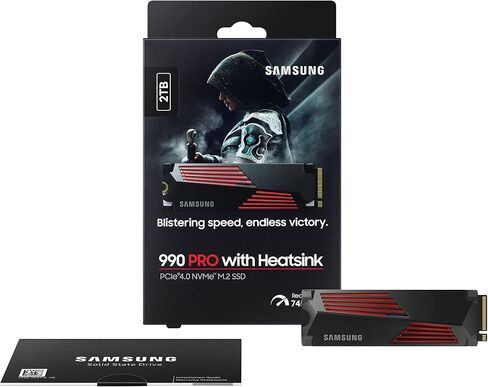 SAMSUNG 990 PRO مع Heatsink SSD 1TB PCIe 4.0 M.2 محرك الأقراص الصلبة الداخلي ذو الحالة الصلبة، أسرع سرعة للألعاب، والتحكم في الحرارة، والتخزين المباشر وتوسيع الذاكرة، متوافق مع Playstation5، MZ-V9P2T0GW in Saudi Arabia