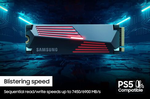 SAMSUNG 990 PRO مع Heatsink SSD 1TB PCIe 4.0 M.2 محرك الأقراص الصلبة الداخلي ذو الحالة الصلبة، أسرع سرعة للألعاب، والتحكم في الحرارة، والتخزين المباشر وتوسيع الذاكرة، متوافق مع Playstation5، MZ-V9P2T0GW in Saudi Arabia