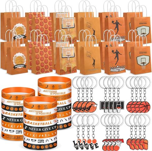 ShinyRelief 72 Pcs Basketball Party Favors Set Includes 24 Paper Gift Bags 24 Silicone Wristbands 24 Sports Stress Balls Goodie Bag Fillers Gifts for Sports Themed Birthday Party Supplies in Kuwait